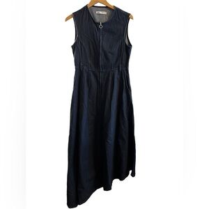 Women’s Zara dark denim long dress with asymmetrical bottom hymn, size large